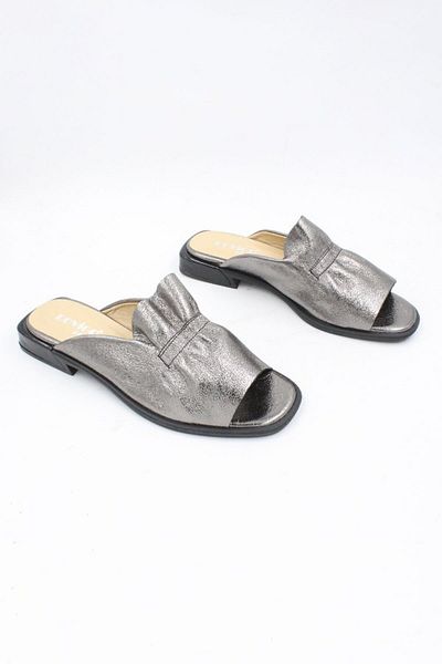 ENDİCAN 514 1628 Women's Genuine Leather Slippers Platinum Metallic