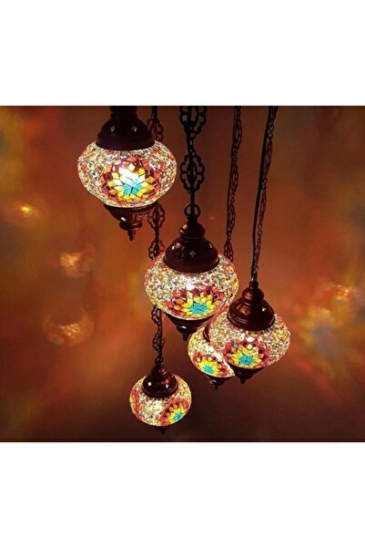 DEZ Design Mozaik Lamba 5'li Avize Otantik Bohem Sarkıt