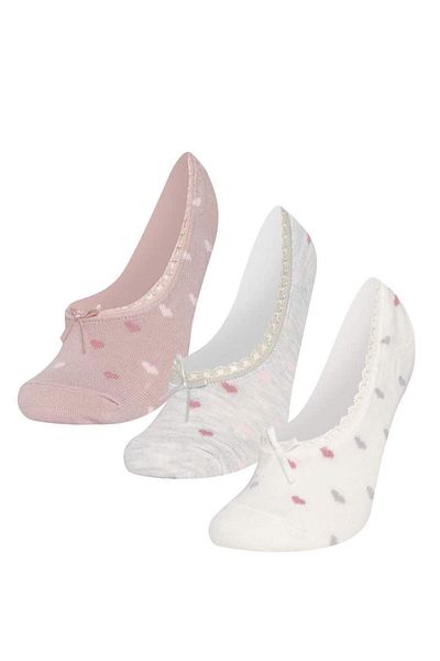 DeFacto New Season Women's Appliqued 3-Piece Cotton Ballerina Socks