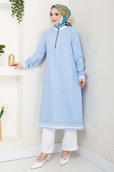 ModaMerve Set de lenjerie cu jumătate de fermoar 1724SVL982-M Baby Blue&Ecru