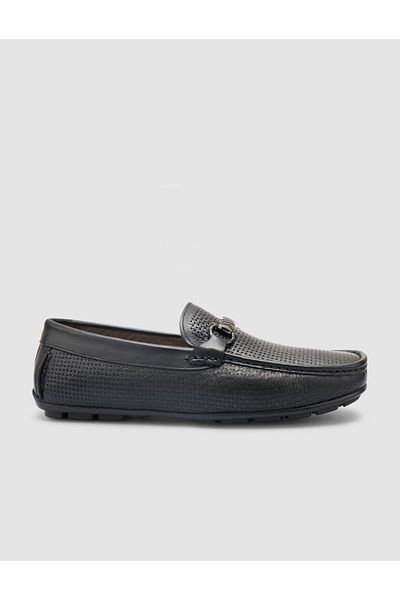Cabani 100% Genuine Leather Black Buckle Men's Loafer