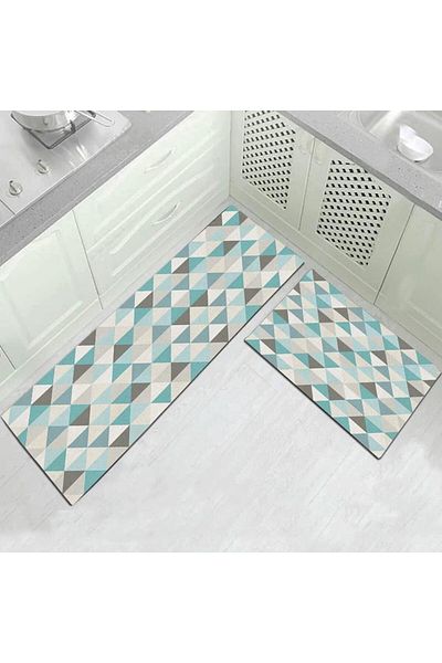 fulina 2Pcs Geometric Pattern Kitchen Floor Mat,Comfort & Non-Slip,Super Water Absorbent,50x160cm+50x80cm