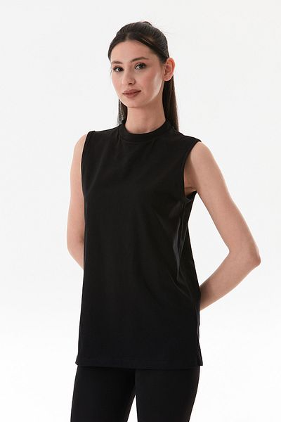 Fulla Moda Basic Stand Collar Sleeveless Oversize T-Shirt