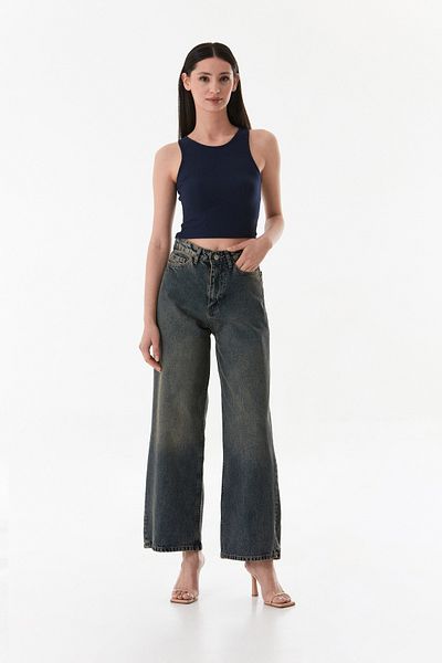 Fulla Moda Jean Palazzo cu fermoar cu talie înaltă