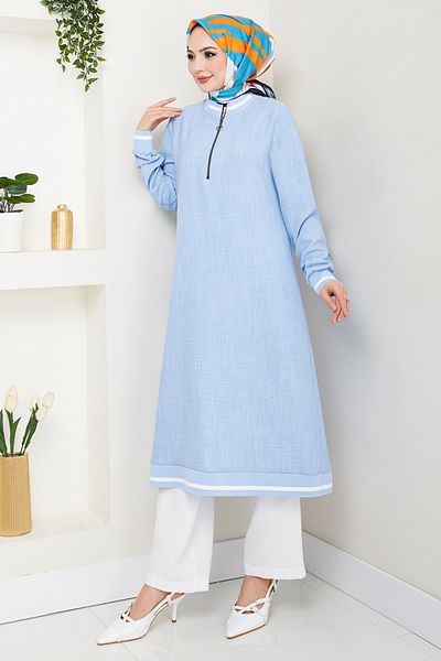 ModaMerve Set de lenjerie cu jumătate de fermoar 1724SVL982-M Baby Blue&Ecru