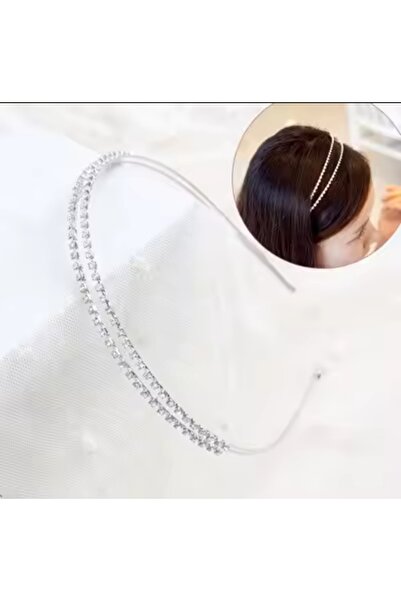 REBORN DESIGN تاج معدني نسائي ذو صف بسيط من حجر الزركون ومفصل مزدوج اللون فضي
