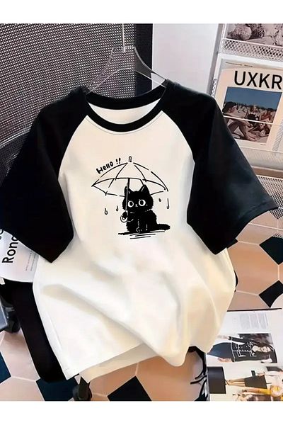 Touz Moda Μπλουζάκι Y2K Cartoona Entering White Raglan Sleeve Oversize