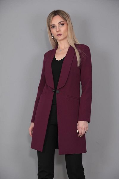 ÖNDER ÖZSOY Shawl Collar Pocket Long Jacket-Plum