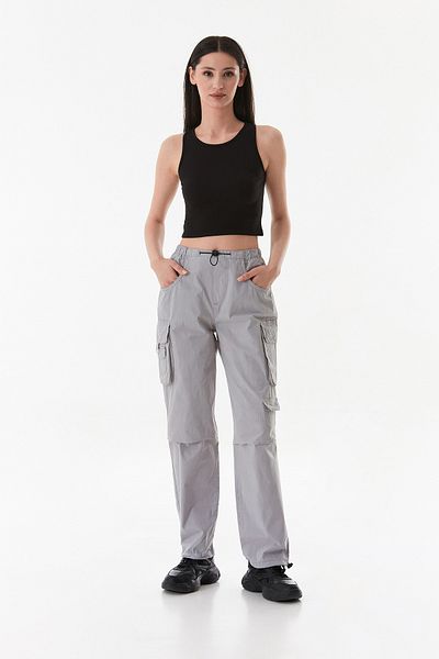 Fulla Moda Parachute Fabric Trousers with Belts and Leg Stoppers and Cargo Pockets