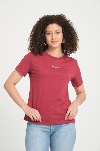 Store 100% Cotton Relaxed Cut Crew Neck T-Shirt - Stylish Moon Detail