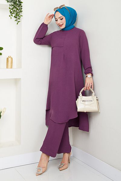 ModaMerve Costum cu manșetă elastică 4013MH1062-M Liliac închis
