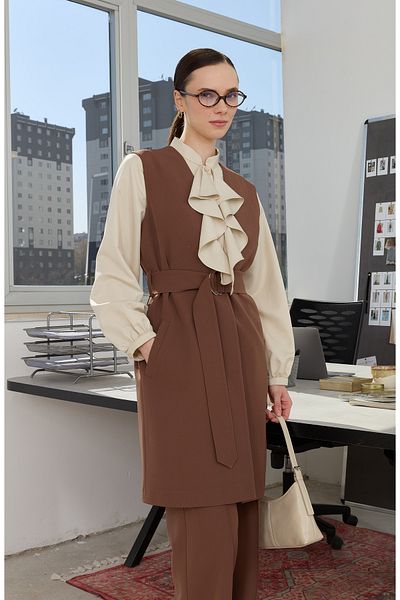 Fatma Atasoy Double Belted Chocolate Brown Vest