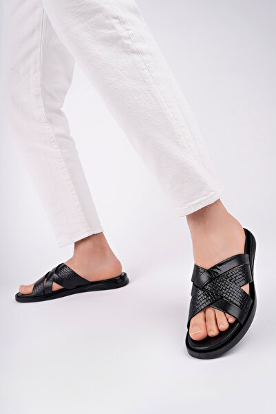 Akgün Terlik Erkek Hakiki Deri Siyah Terlik