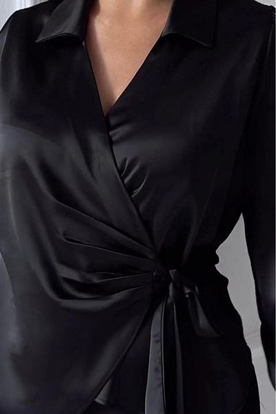 FOXY Freaky Collection Bluză cămașă cu guler dublu din satin - oversize