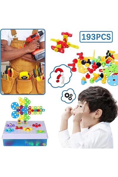 Yelajoy 193-Pieces Mosaic Electric Drill Building Set,With interchangable drill,43 patterns,for Kids 3+