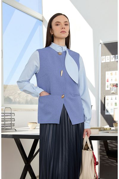 Fatma Atasoy Vestă Midi Sunshine Blue