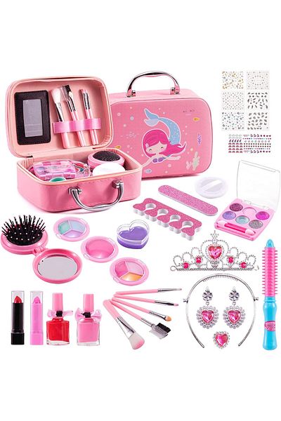 COOYA Kids Makeup Kit for Girls, Washable Make Up Set 32pcs, for 5 6 7 8 9 10 Year Old Girls