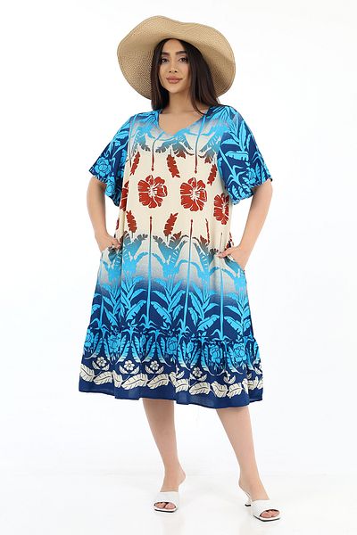 SCHIK Rochie de damă din viscoză cu jumătate de mânecă, cu decolteu O, cu buzunare, turcoaz