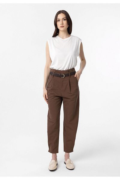 Antioch Brown High Waist Buttoned Fit Women's Trousers