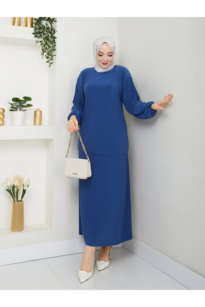 ECK MODA Γυναικείο Σετ Πλήρες Πλισέ Φούστα με Ελαστικό Υφασμάτινο Σετ Επάνω και Κάτω μέρος από Λύκρα