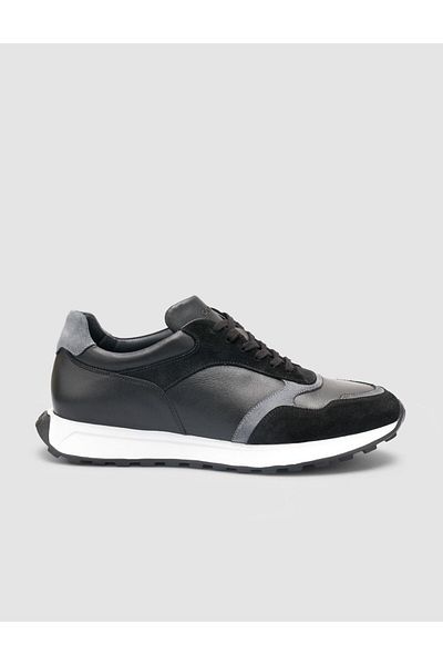 Cabani 100% Genuine Leather Black Lace-Up Men's Sports Shoes
