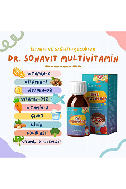 Dr Sonavit Dr. Sonavit Kids Multivitamin 150ml Vit-C, Vit-B12, Vit-E, Vit-D3, Vit-A, Çinko, Lizin, Folik Asit