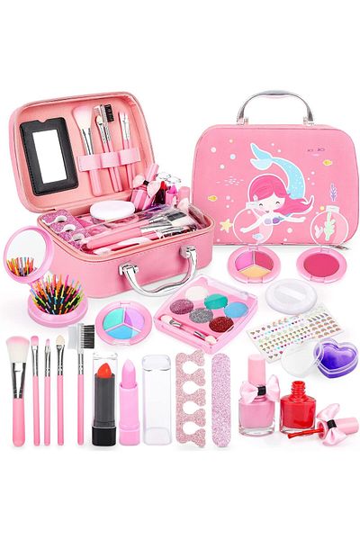 COOYA Kids Makeup Sets, Washable Children Play Make Up Toys Nail Varnish Kit Non Toxic, Suitcase for Girl