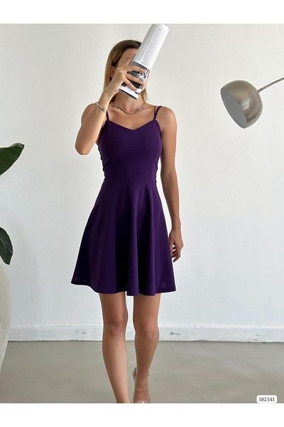 Modafeminen Thin Strap Back Detail Imported Crepe Fabric Dress 582541 Purple
