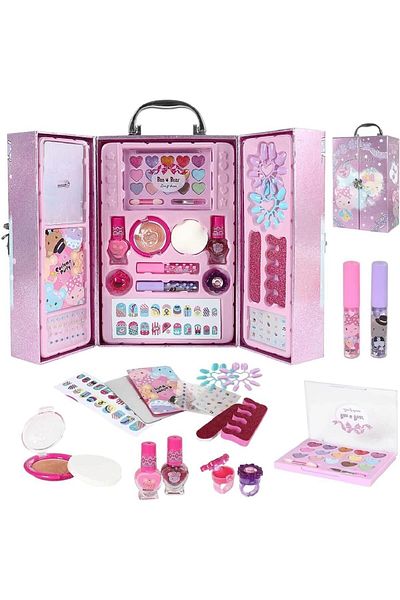 COOYA Kids Makeup Toys for Girls, Safe and Washable Makeup Set, Real Play Pretend Makeup Set with Handles