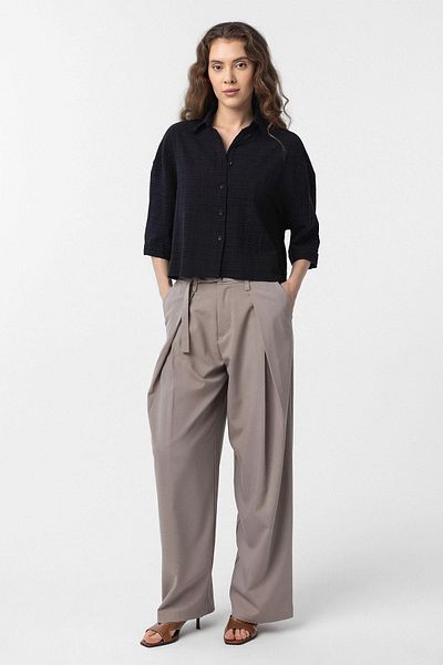 Antioch Black Crop Textured Women's Shirt