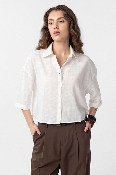 Antioch White Crop Textured Women's Shirt