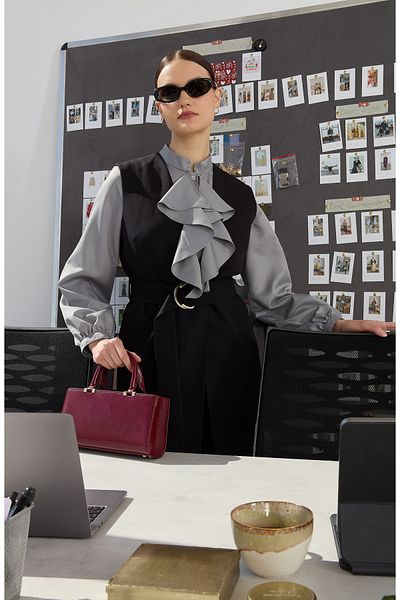 Fatma Atasoy Double Belted Black Vest