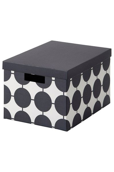 IKEA TJENA Storage Box with Lid, White Black/Dotted, 25x35x20 cm – Stylish & Durable