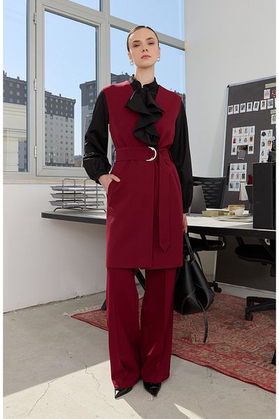 Fatma Atasoy Double Belted Burgundy Vest