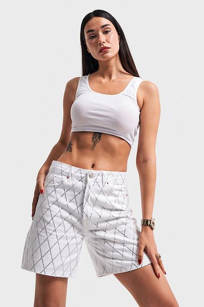 its basic White Jewelled Mom Fit Denim Shorts - Women's, Medium