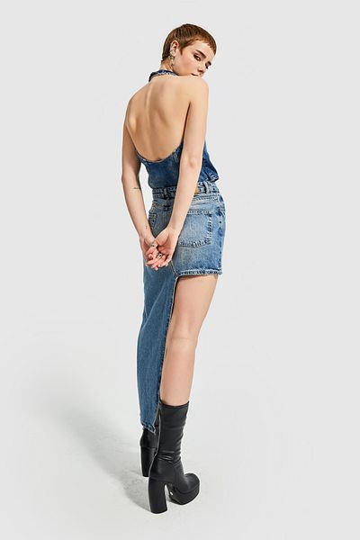 its basic Women's Tint Jeans Color Maxi Length Design Denim Skirt