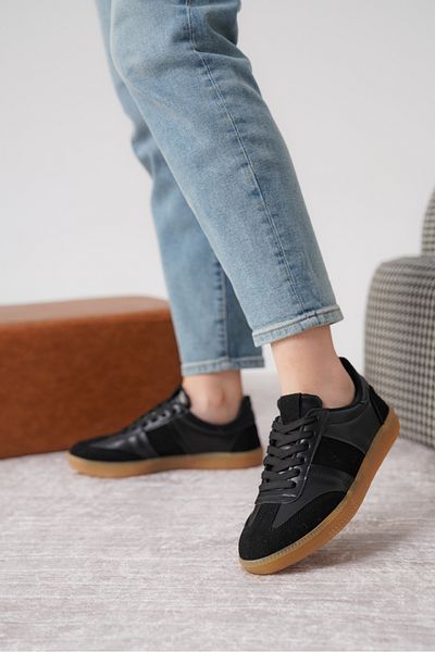Moda Değirmeni Pantofi de damă negru-negru MD1095-101-0004 Talpă anti-alunecare cu șireturi