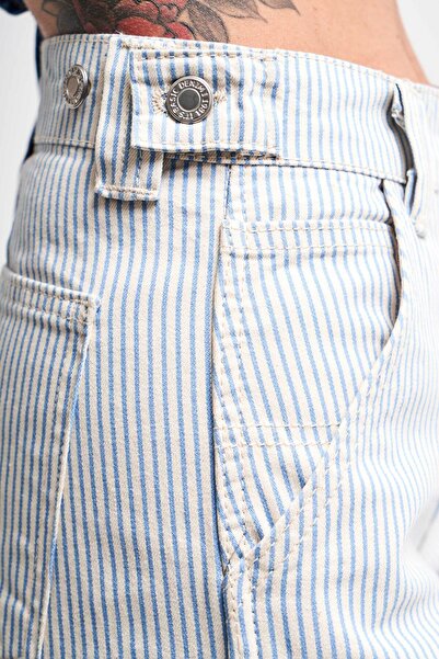 its basic Μπλε ριγέ γυναικείο τζιν - Σχέδιο με φαρδύ πόδι με λεπτομέρεια ζώνης