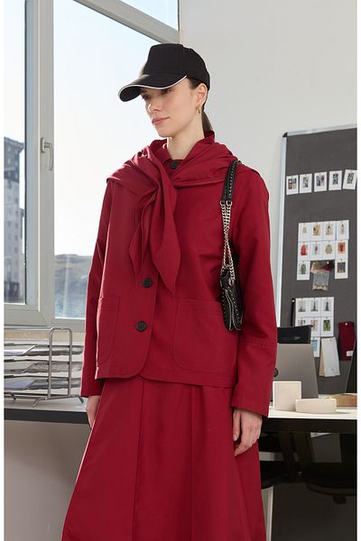 Fatma Atasoy Burgundy Short Trench Jacket with Triangle Scarf