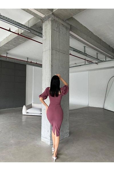 Modafeminen Φόρεμα με κοντό μανίκι από ύφασμα κρεπ με ζώνη 582439 Gulkurosu