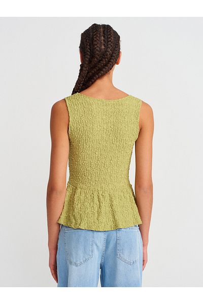 Dilvin 20984 Peplum Lace Top-F.Green