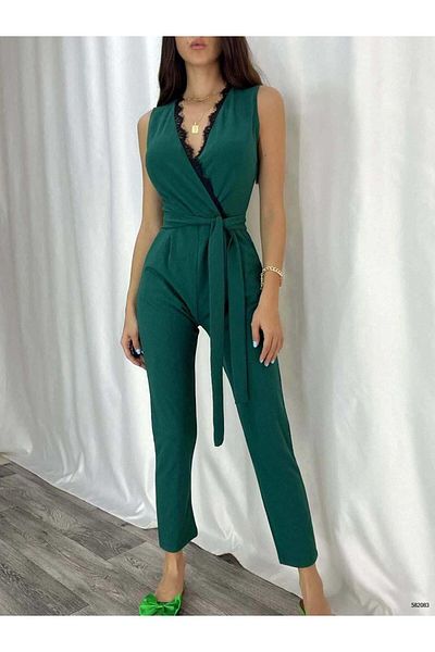 Modafeminen Ολόσωμη φόρμα από ύφασμα κρεπ με γιακά δαντέλα 582083 Με ζουμουρίτσα