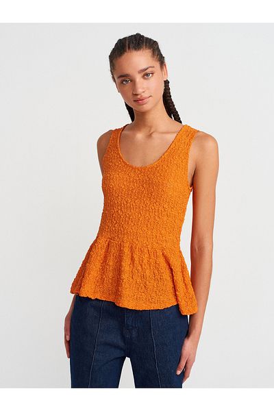 Dilvin 20984 Peplum Lace Top-Dark Orange