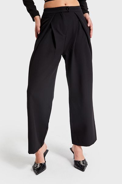 its basic Women's Black Color Pleated Front Relax Fit Fabric Trousers