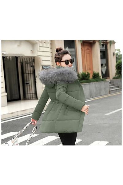 Toridas Lange Pufferjacke für Damen – Winterkragen und Felldetails