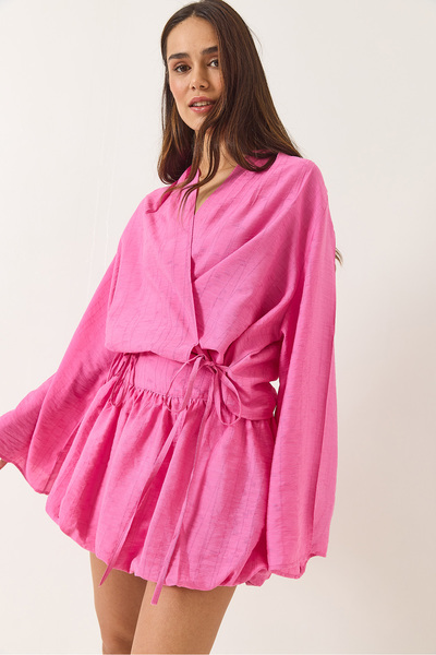 Bianco Lucci Women's Mini Balloon Skirt with Binding Detail Kimono Top and Bottom Set 60434 60283137