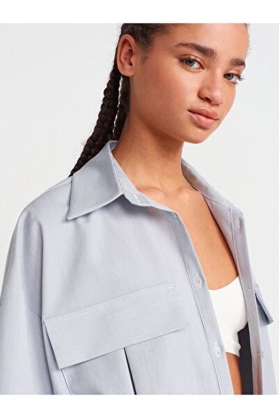 Dilvin 50495 Cămașă oversize cu buzunar-albastru închis