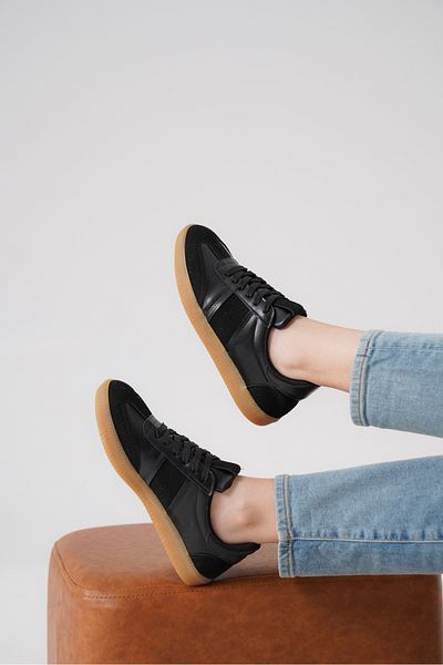 Moda Değirmeni Pantofi de damă negru-negru MD1095-101-0004 Talpă anti-alunecare cu șireturi