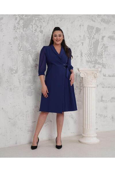 Livanomi Eteği Pliseli Büyük Beden Lacivert Abiye