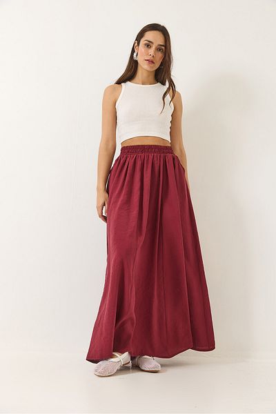 Bianco Lucci Damen-Taschenrock aus Modal mit elastischer Taille und detailliertem, langem, ausgestelltem Rock 5002 60271023
